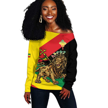 Ethiopia Lion of Judah Off Shoulder Sweater Ethiopia Empire 1270-1974 LT15