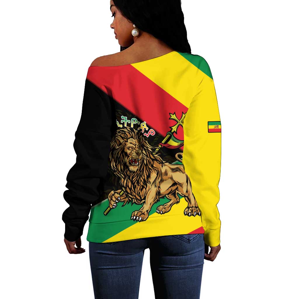 Ethiopia Lion of Judah Off Shoulder Sweater Ethiopia Empire 1270-1974 LT15
