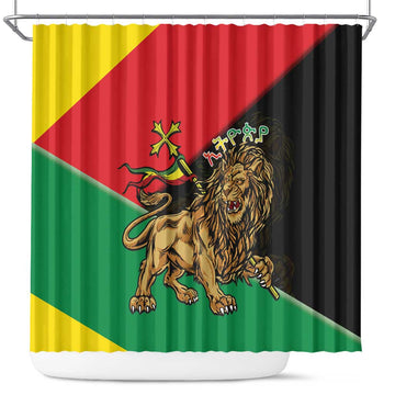 Ethiopia Empire 1270-1974 Shower Curtain Lion Of Judah With Ethiopian Cross LT15