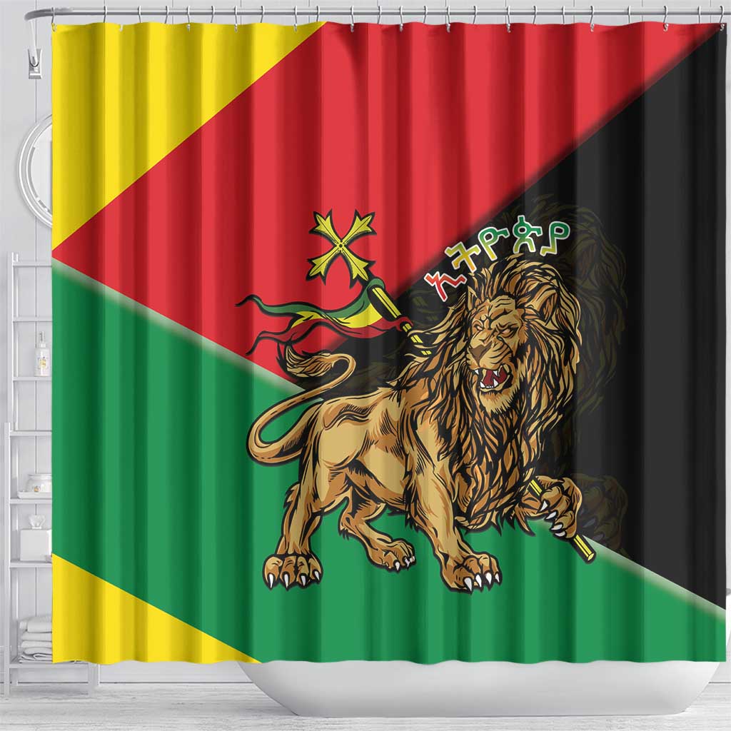 Ethiopia Empire 1270-1974 Shower Curtain Lion Of Judah With Ethiopian Cross LT15