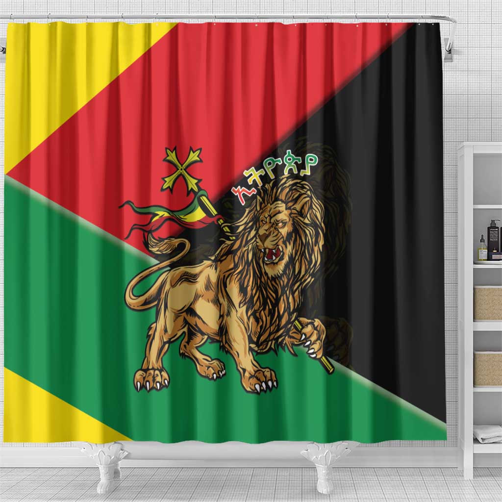 Ethiopia Empire 1270-1974 Shower Curtain Lion Of Judah With Ethiopian Cross LT15