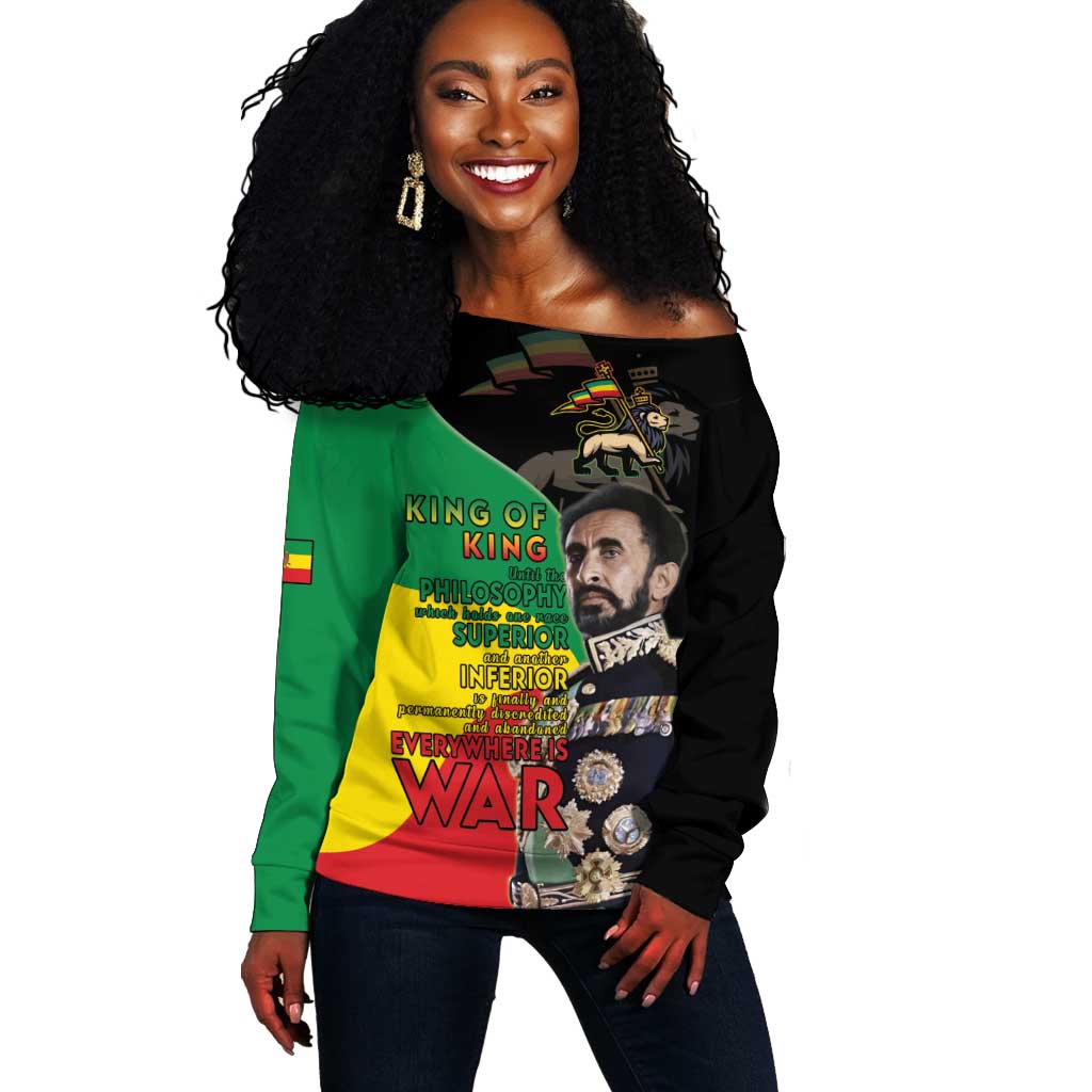 Jah Rastafari Off Shoulder Sweater Haile Selassie LT15