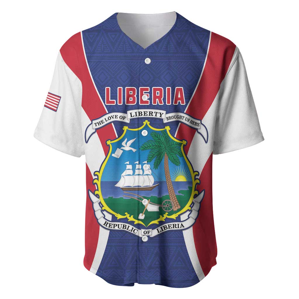 Personalised Afro Liberia Baseball Jersey Coat Of Arms With Flag Map - African Pattern LT15