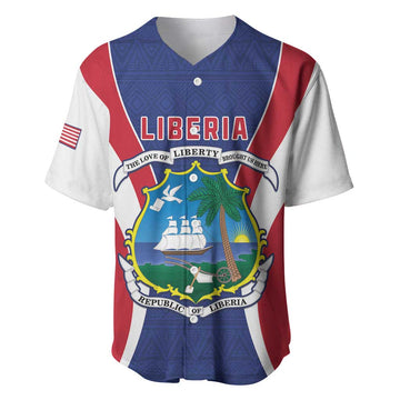Personalised Afro Liberia Baseball Jersey Coat Of Arms With Flag Map - African Pattern LT15