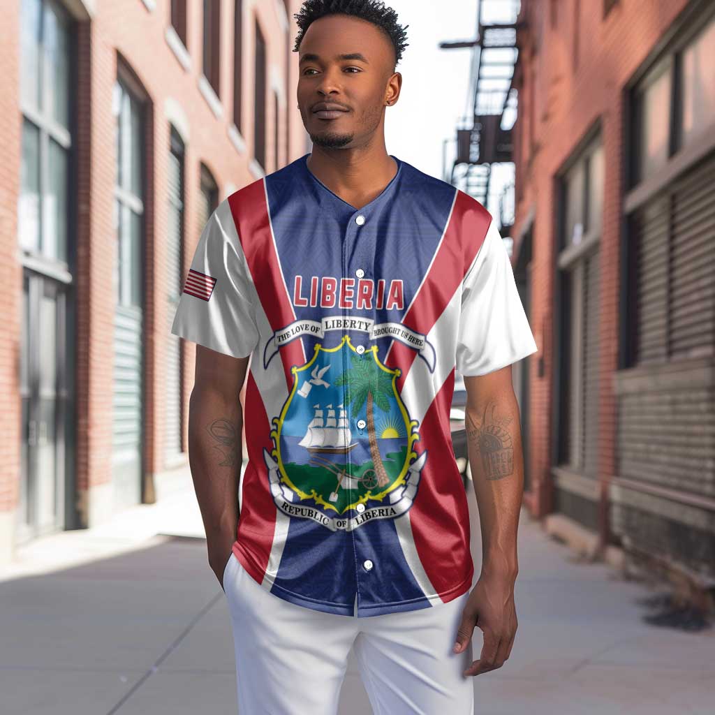 Personalised Afro Liberia Baseball Jersey Coat Of Arms With Flag Map - African Pattern LT15