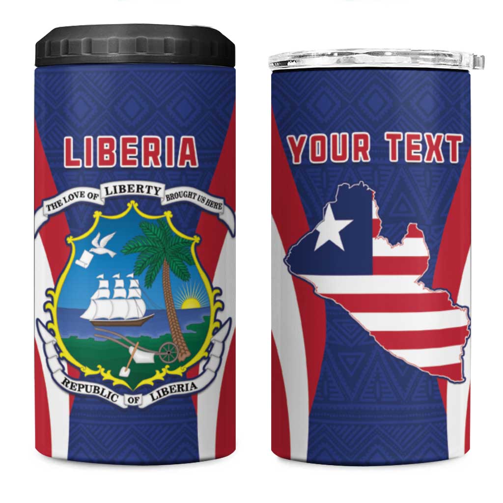 Personalised Afro Liberia 4 in 1 Can Cooler Tumbler Coat Of Arms With Flag Map - African Pattern LT15