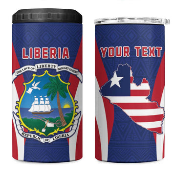 Personalised Afro Liberia 4 in 1 Can Cooler Tumbler Coat Of Arms With Flag Map - African Pattern LT15