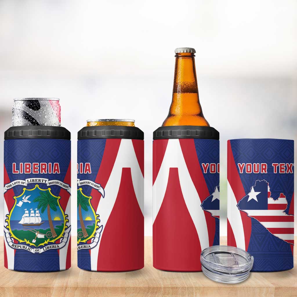 Personalised Afro Liberia 4 in 1 Can Cooler Tumbler Coat Of Arms With Flag Map - African Pattern LT15