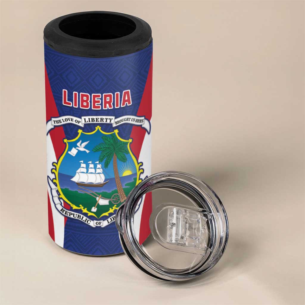Personalised Afro Liberia 4 in 1 Can Cooler Tumbler Coat Of Arms With Flag Map - African Pattern LT15