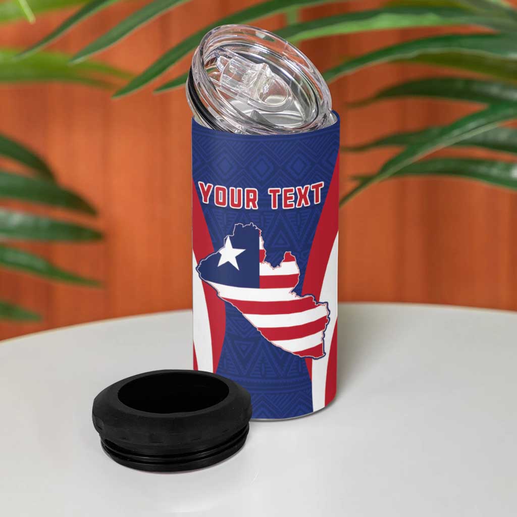 Personalised Afro Liberia 4 in 1 Can Cooler Tumbler Coat Of Arms With Flag Map - African Pattern LT15