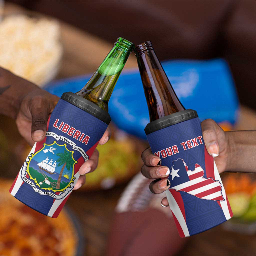 Personalised Afro Liberia 4 in 1 Can Cooler Tumbler Coat Of Arms With Flag Map - African Pattern LT15