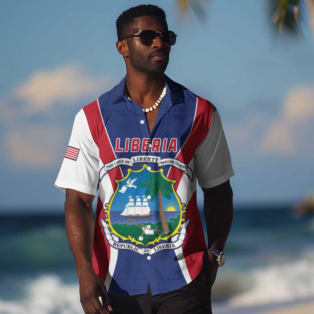 Personalised Afro Liberia Hawaiian Shirt Coat Of Arms With Flag Map - African Pattern LT15
