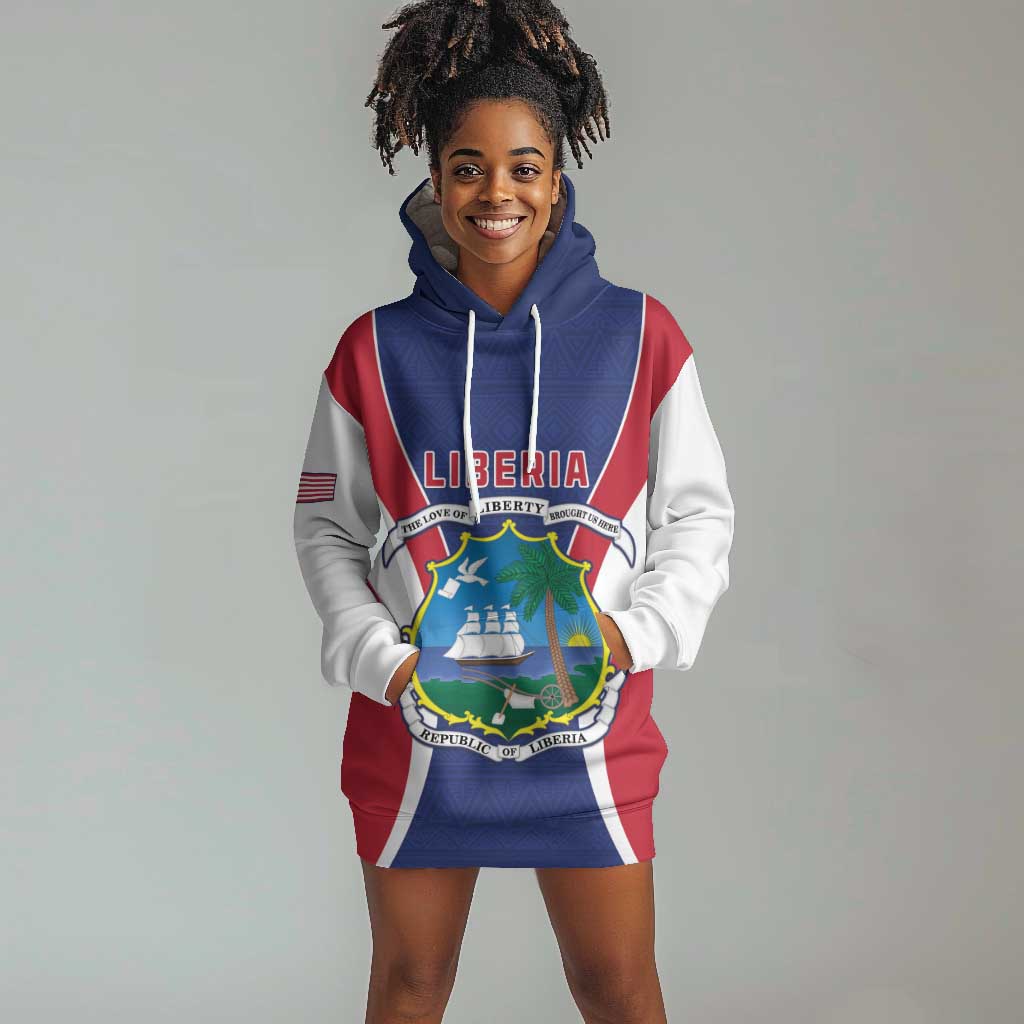 Personalised Afro Liberia Hoodie Dress Coat Of Arms With Flag Map - African Pattern LT15