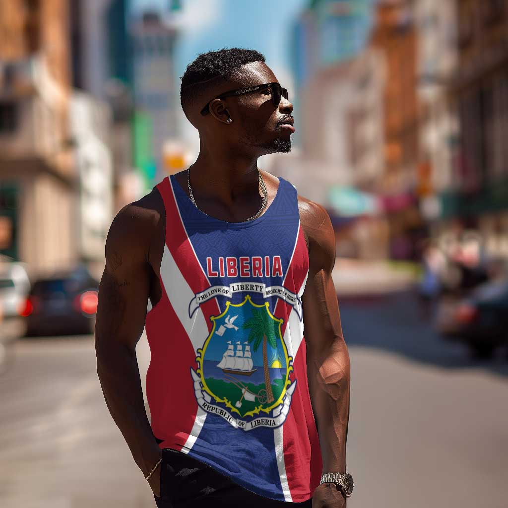 Personalised Afro Liberia Men Tank Top Coat Of Arms With Flag Map - African Pattern LT15