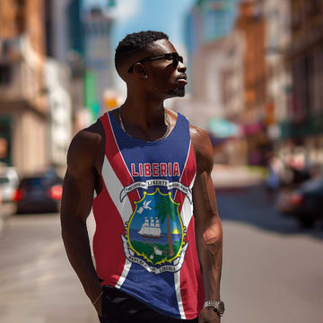 Personalised Afro Liberia Men Tank Top Coat Of Arms With Flag Map - African Pattern LT15