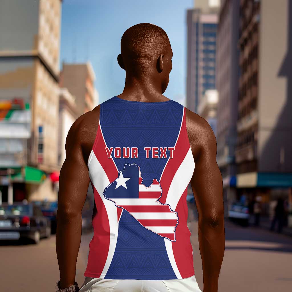 Personalised Afro Liberia Men Tank Top Coat Of Arms With Flag Map - African Pattern LT15