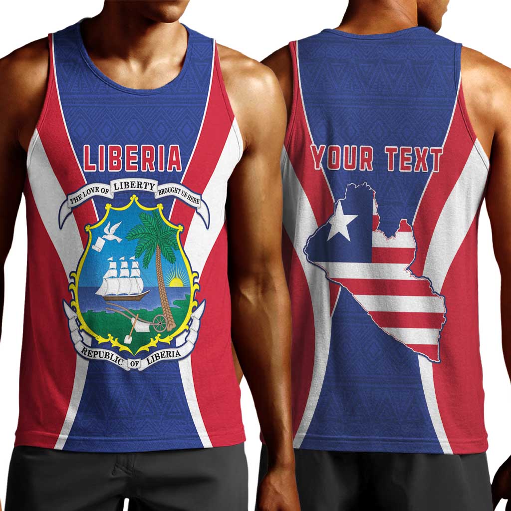 Personalised Afro Liberia Men Tank Top Coat Of Arms With Flag Map - African Pattern LT15