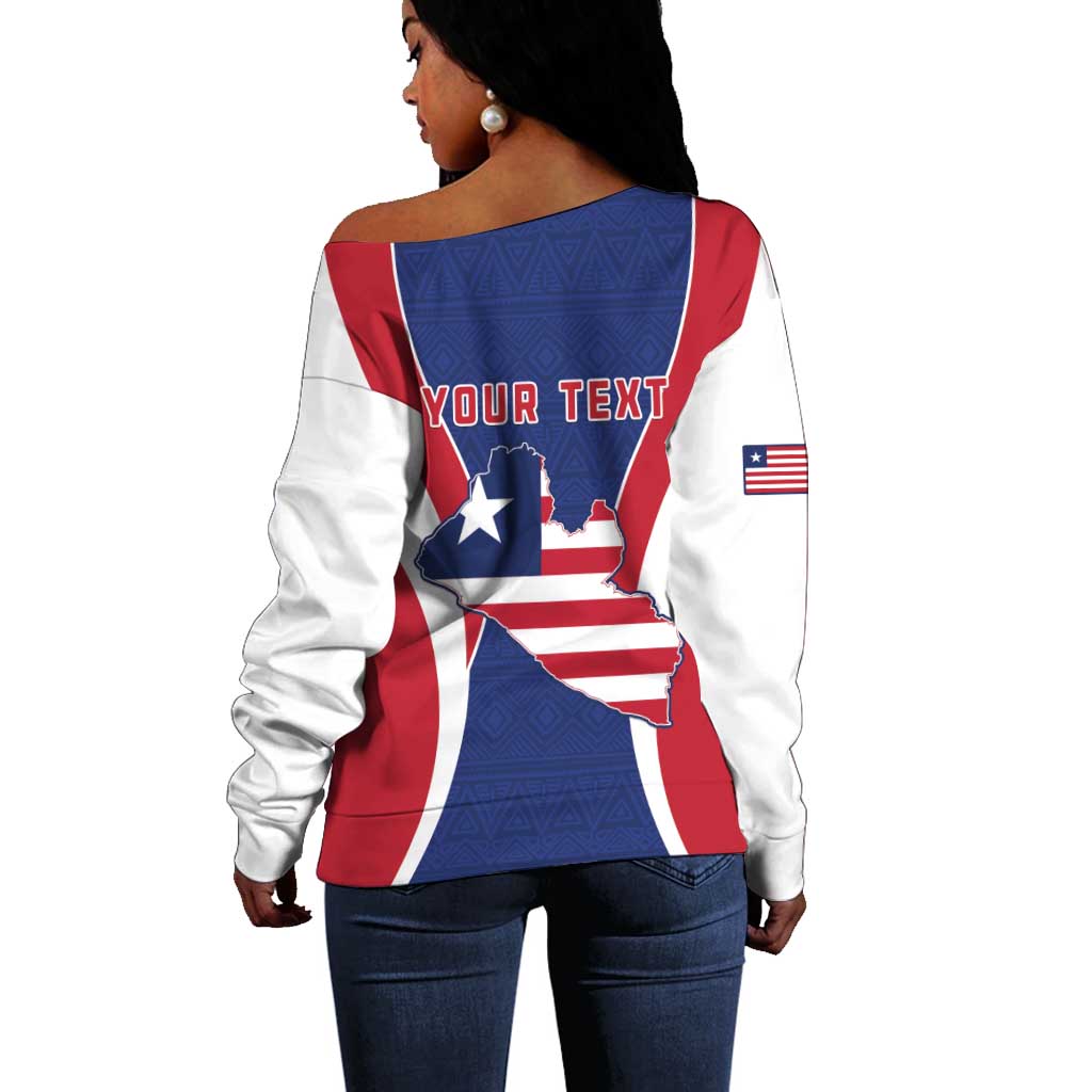 Personalised Afro Liberia Off Shoulder Sweater Coat Of Arms With Flag Map - African Pattern LT15