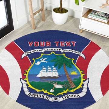 Personalised Afro Liberia Round Carpet Coat Of Arms With Flag Map - African Pattern LT15