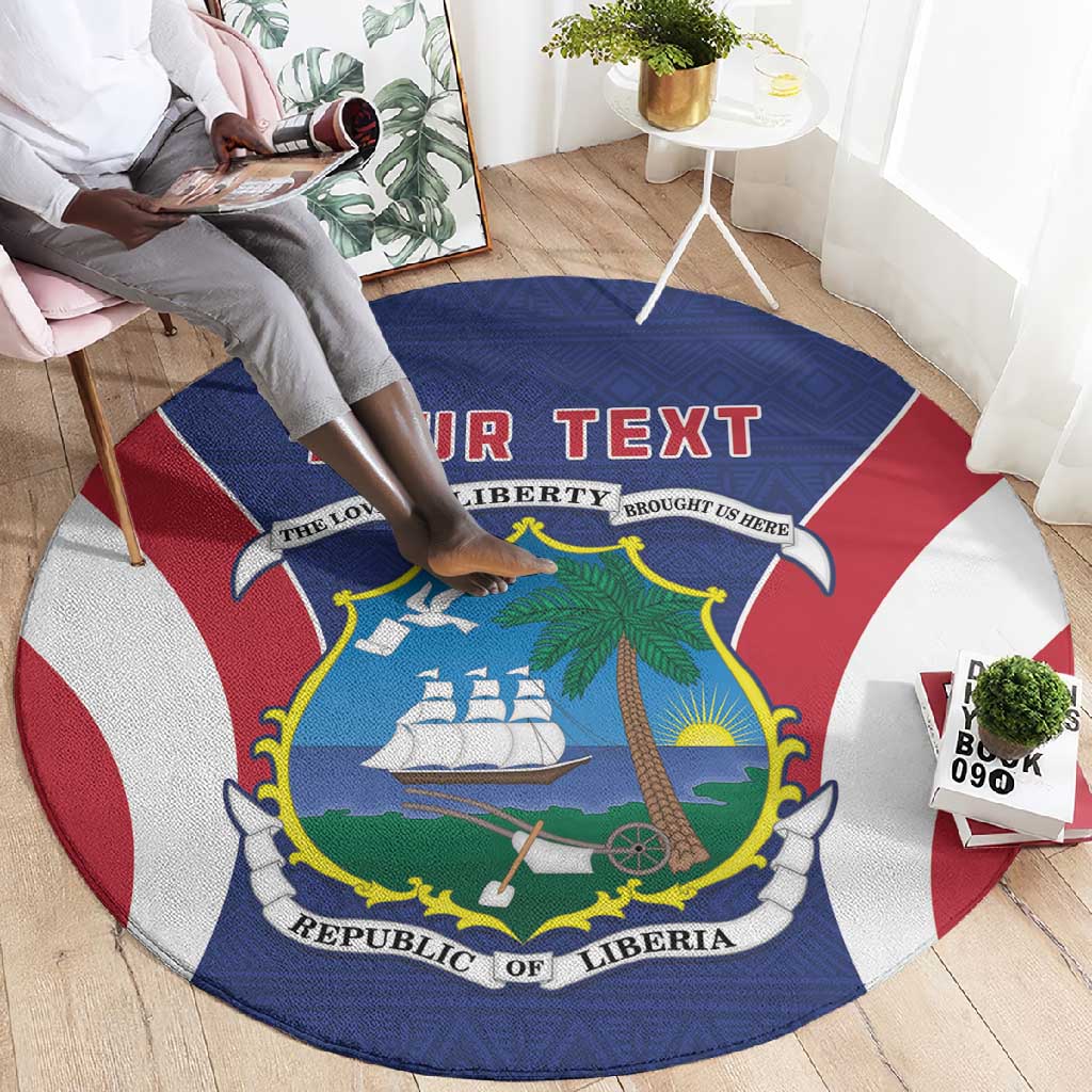 Personalised Afro Liberia Round Carpet Coat Of Arms With Flag Map - African Pattern LT15