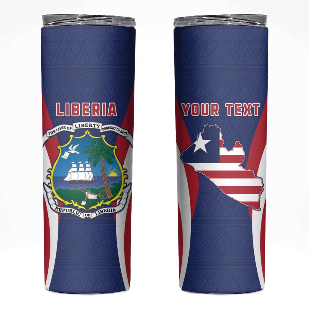 Personalised Afro Liberia Skinny Tumbler Coat Of Arms With Flag Map - African Pattern LT15