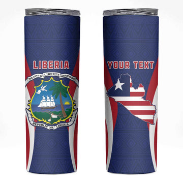 Personalised Afro Liberia Skinny Tumbler Coat Of Arms With Flag Map - African Pattern LT15