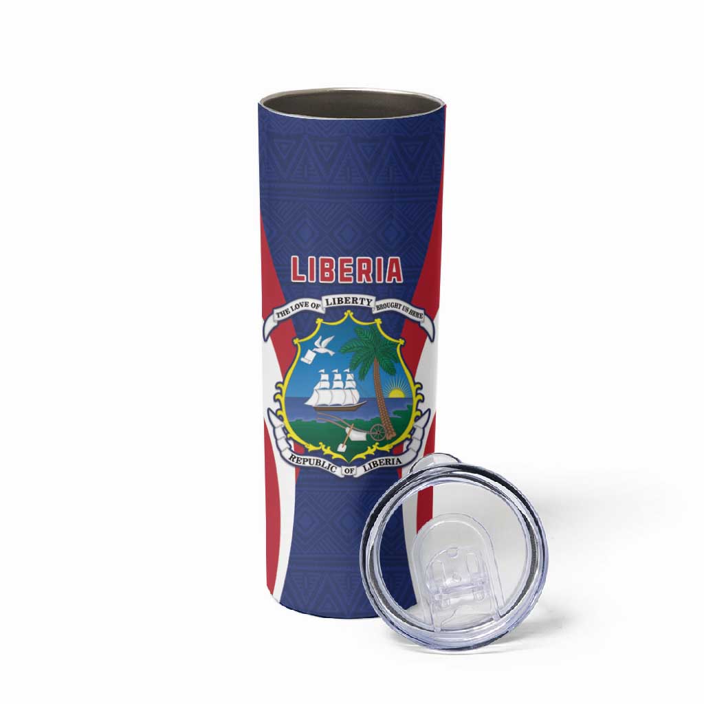 Personalised Afro Liberia Skinny Tumbler Coat Of Arms With Flag Map - African Pattern LT15