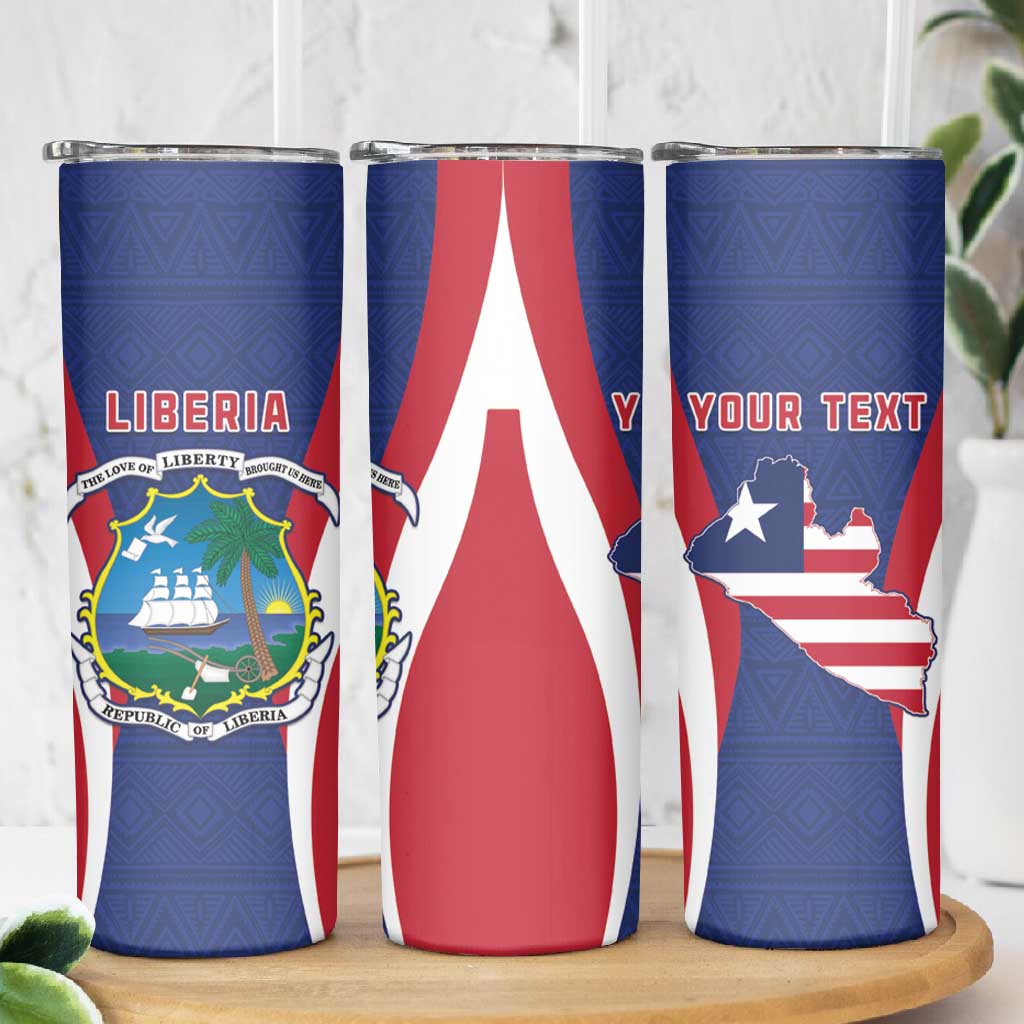 Personalised Afro Liberia Skinny Tumbler Coat Of Arms With Flag Map - African Pattern LT15