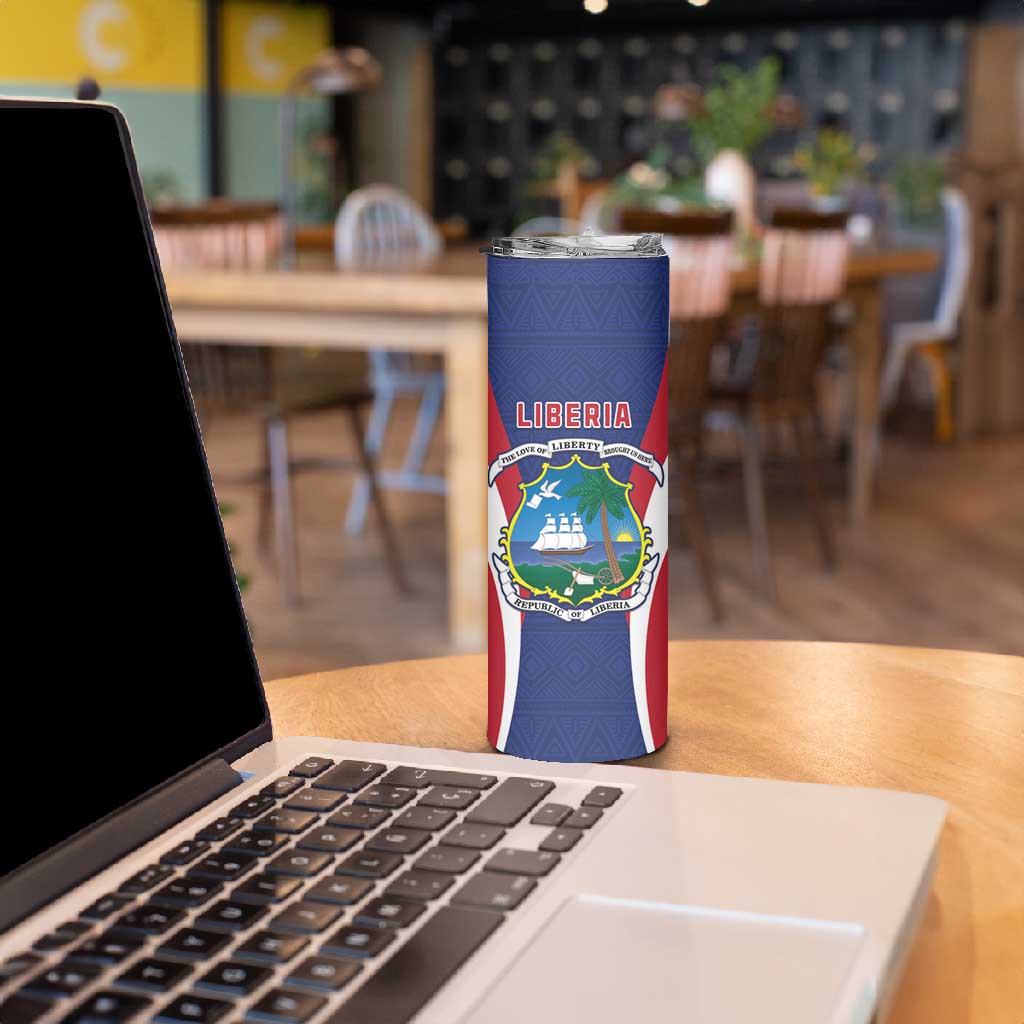 Personalised Afro Liberia Skinny Tumbler Coat Of Arms With Flag Map - African Pattern LT15