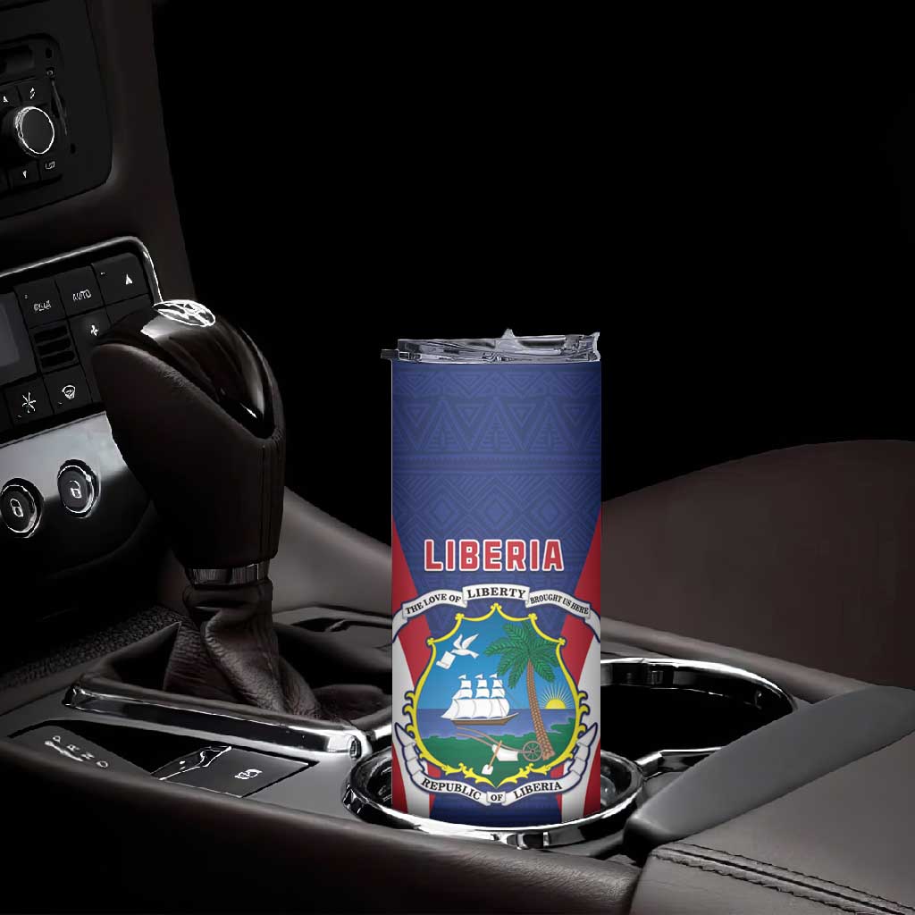 Personalised Afro Liberia Skinny Tumbler Coat Of Arms With Flag Map - African Pattern LT15