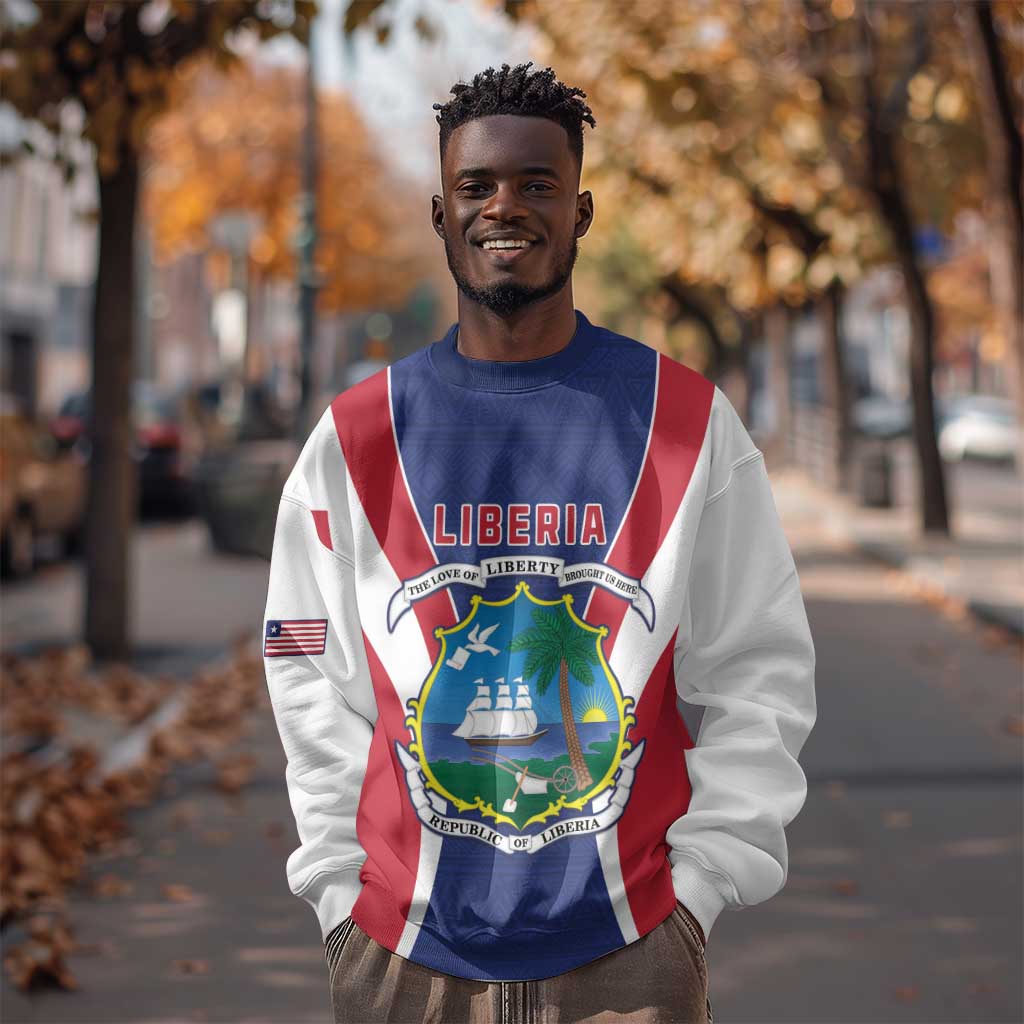 Personalised Afro Liberia Sweatshirt Coat Of Arms With Flag Map - African Pattern LT15