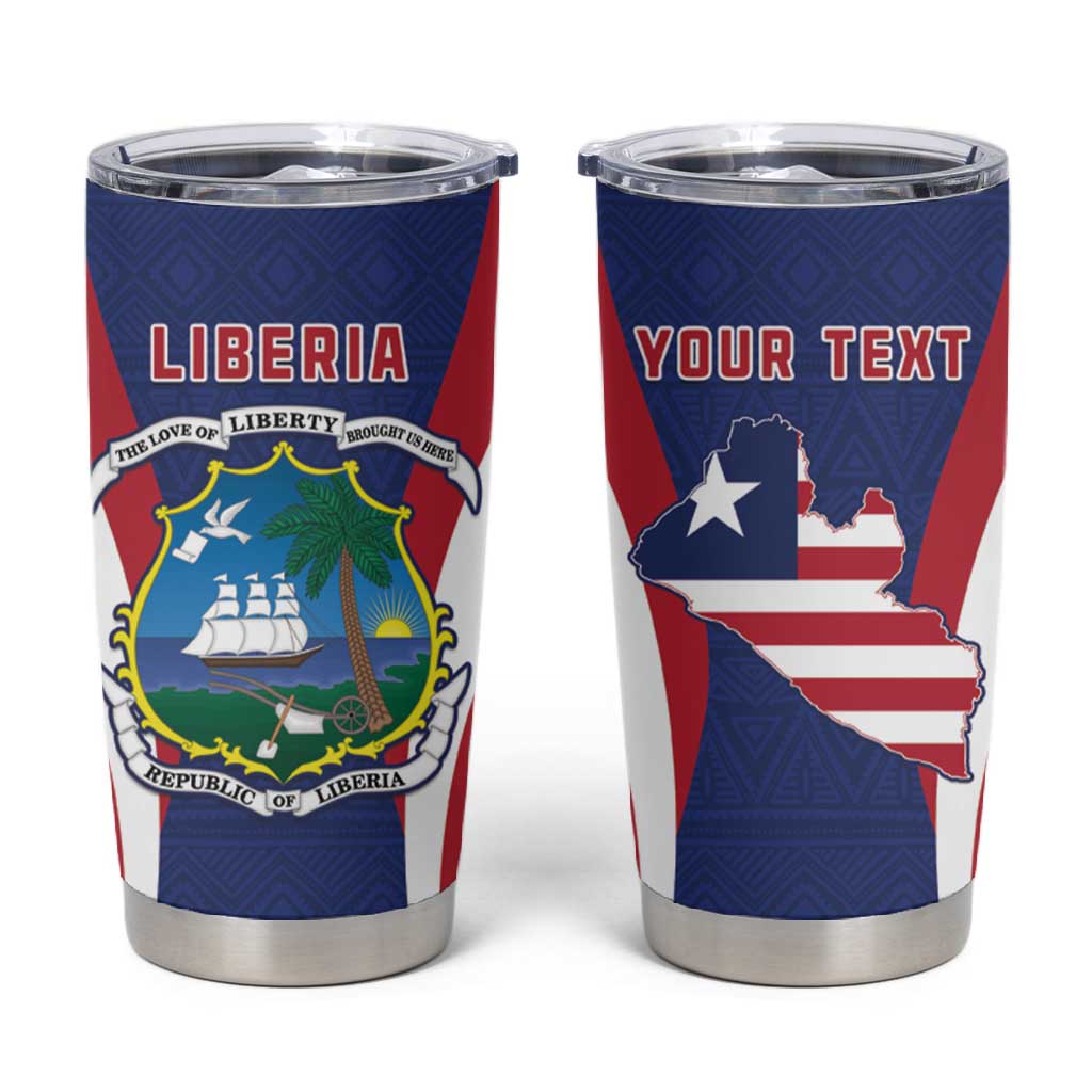 Personalised Afro Liberia Tumbler Cup Coat Of Arms With Flag Map - African Pattern LT15