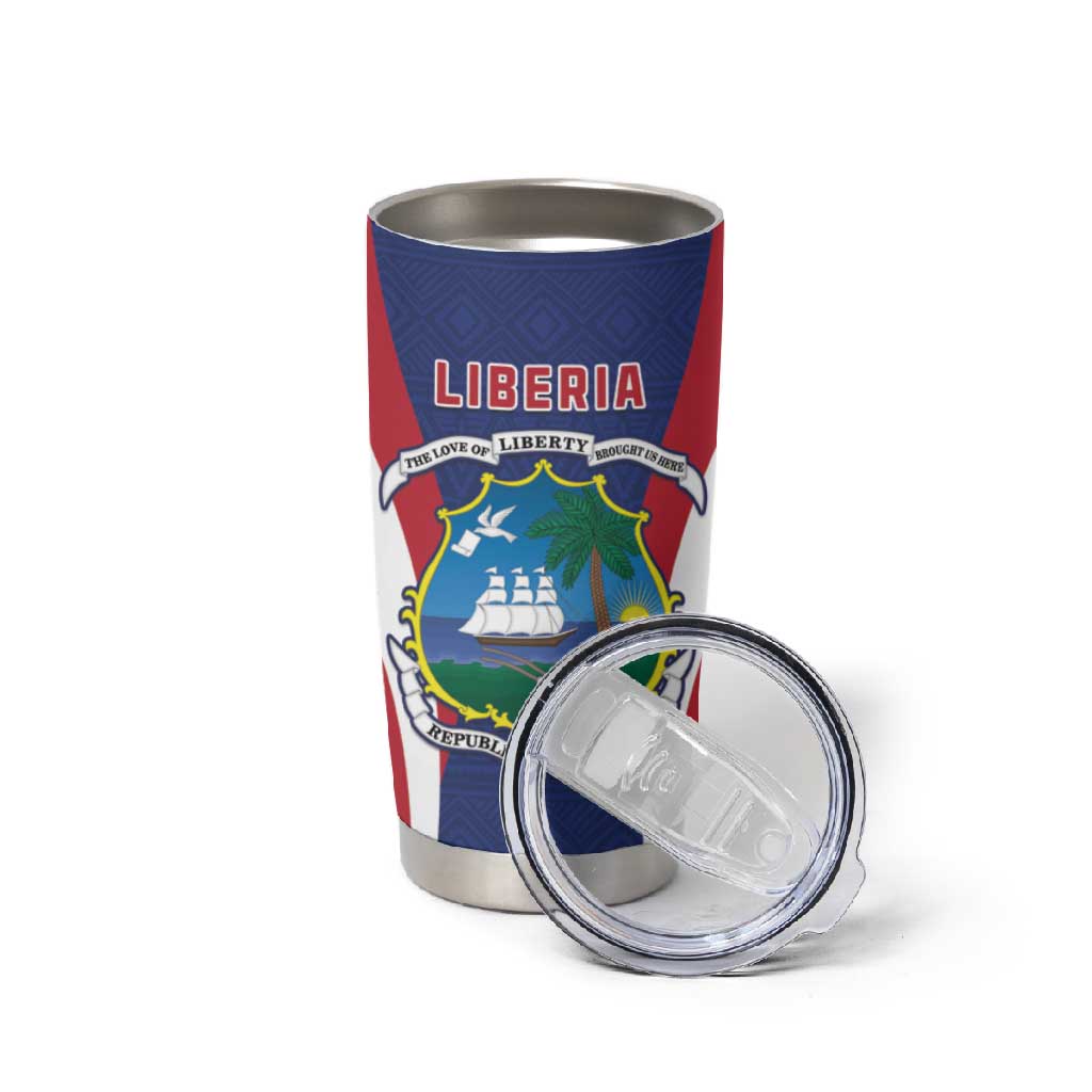 Personalised Afro Liberia Tumbler Cup Coat Of Arms With Flag Map - African Pattern LT15