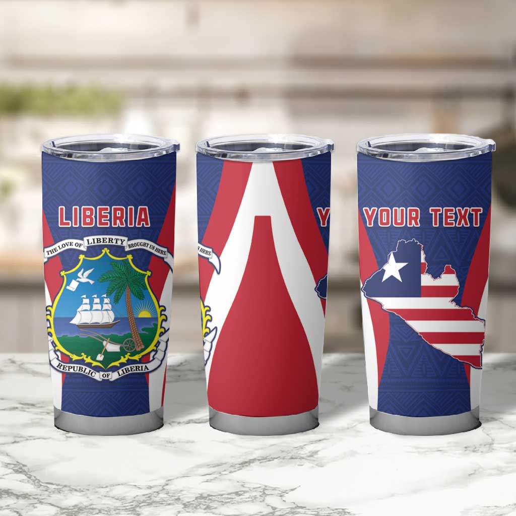 Personalised Afro Liberia Tumbler Cup Coat Of Arms With Flag Map - African Pattern LT15