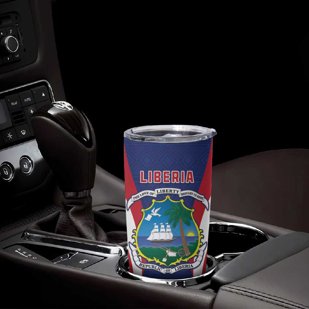 Personalised Afro Liberia Tumbler Cup Coat Of Arms With Flag Map - African Pattern LT15