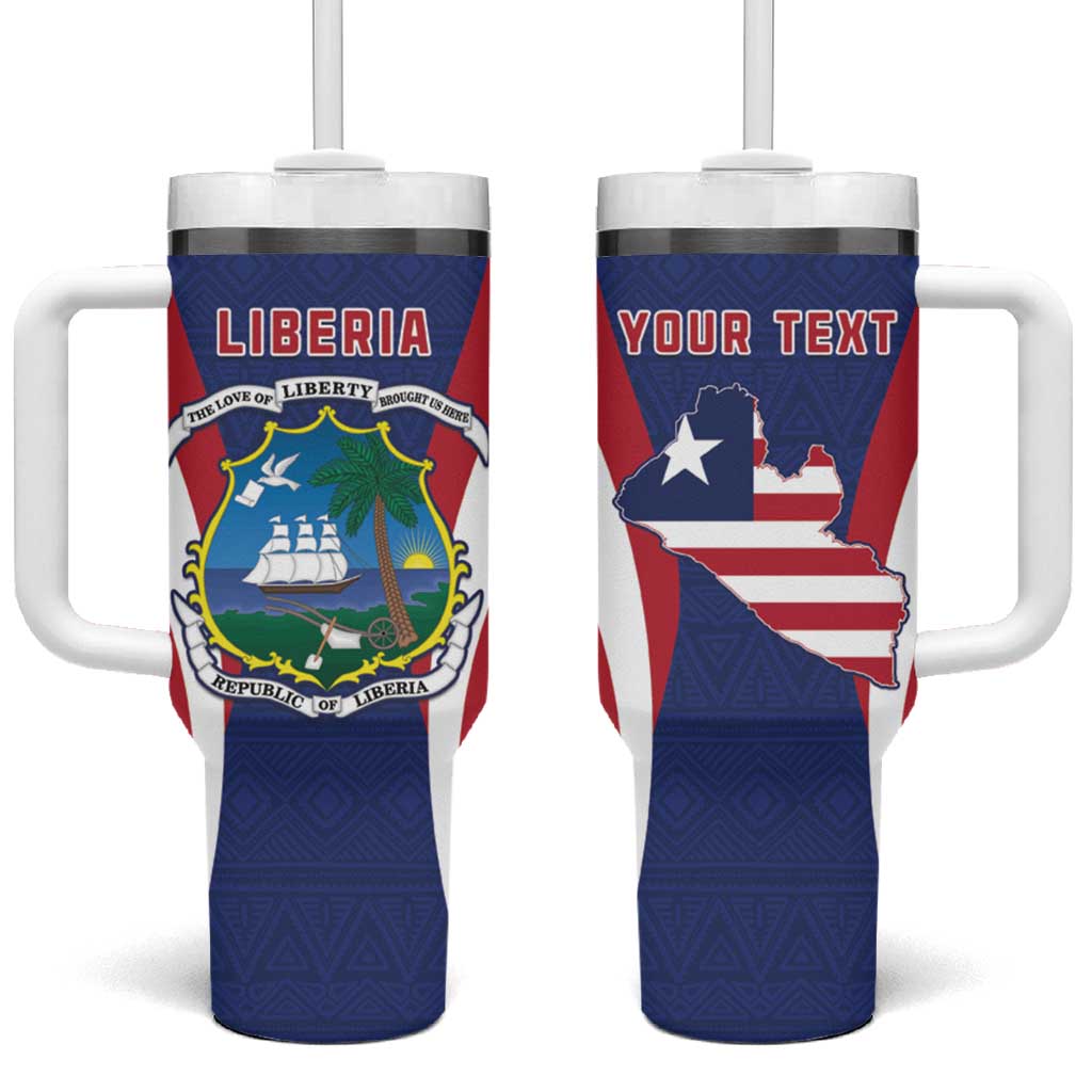Personalised Afro Liberia Tumbler With Handle Coat Of Arms With Flag Map - African Pattern LT15