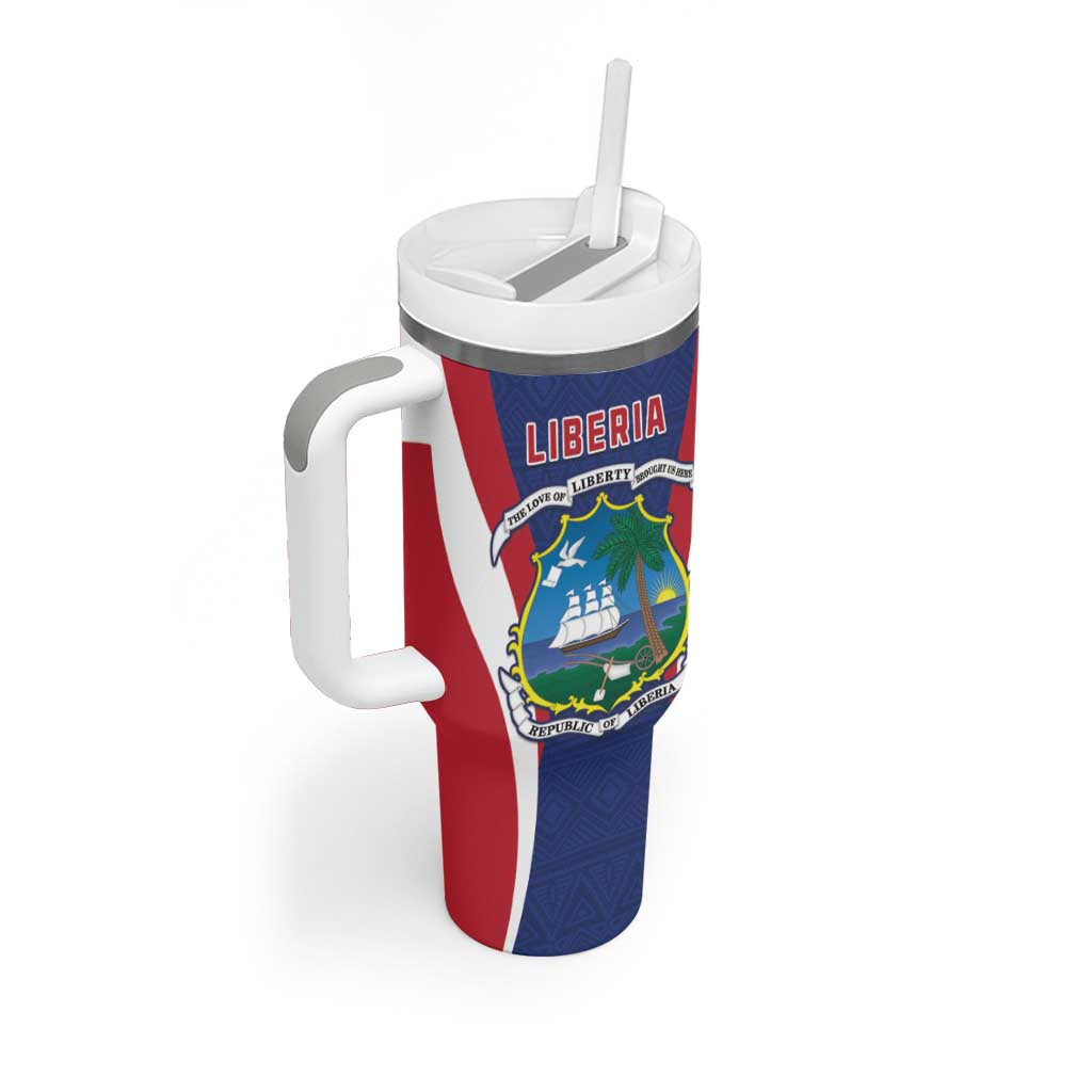 Personalised Afro Liberia Tumbler With Handle Coat Of Arms With Flag Map - African Pattern LT15
