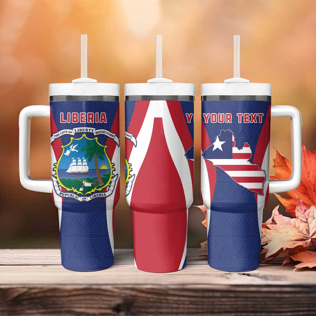 Personalised Afro Liberia Tumbler With Handle Coat Of Arms With Flag Map - African Pattern LT15