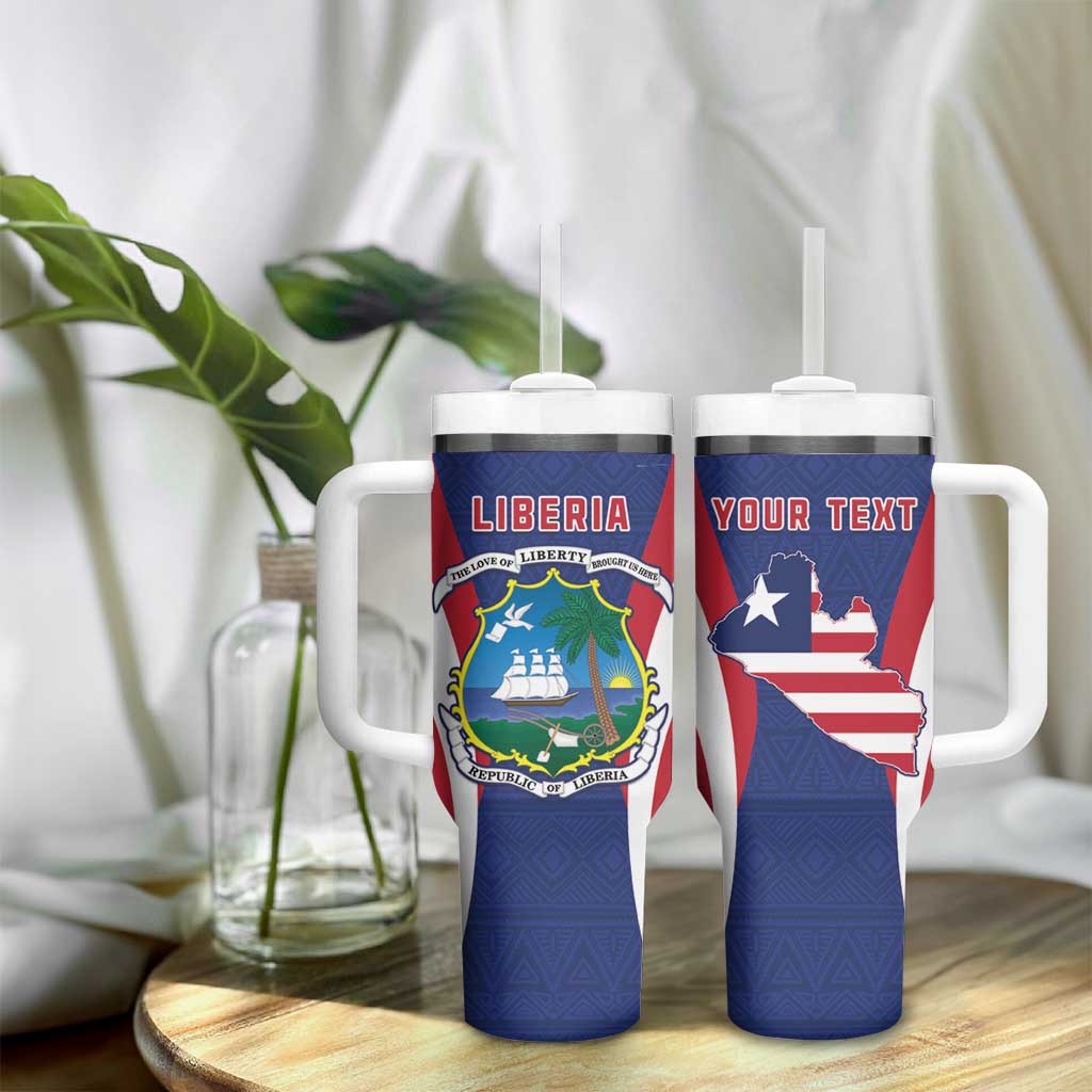 Personalised Afro Liberia Tumbler With Handle Coat Of Arms With Flag Map - African Pattern LT15