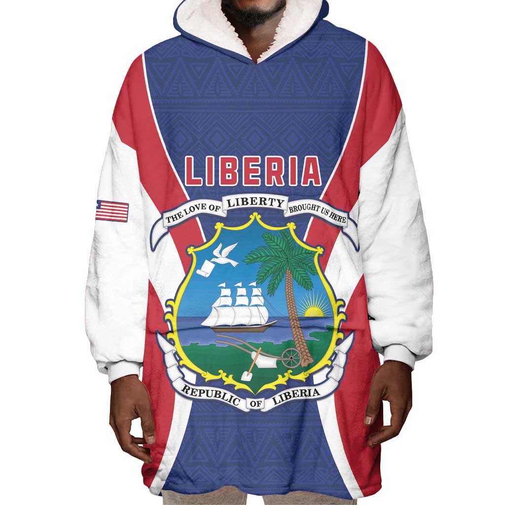 Personalised Afro Liberia Wearable Blanket Hoodie Coat Of Arms With Flag Map - African Pattern LT15