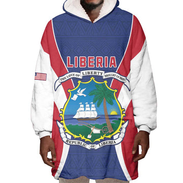 Personalised Afro Liberia Wearable Blanket Hoodie Coat Of Arms With Flag Map - African Pattern LT15