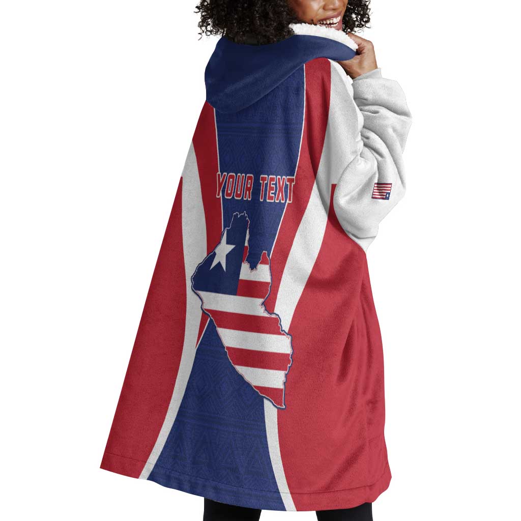 Personalised Afro Liberia Wearable Blanket Hoodie Coat Of Arms With Flag Map - African Pattern LT15