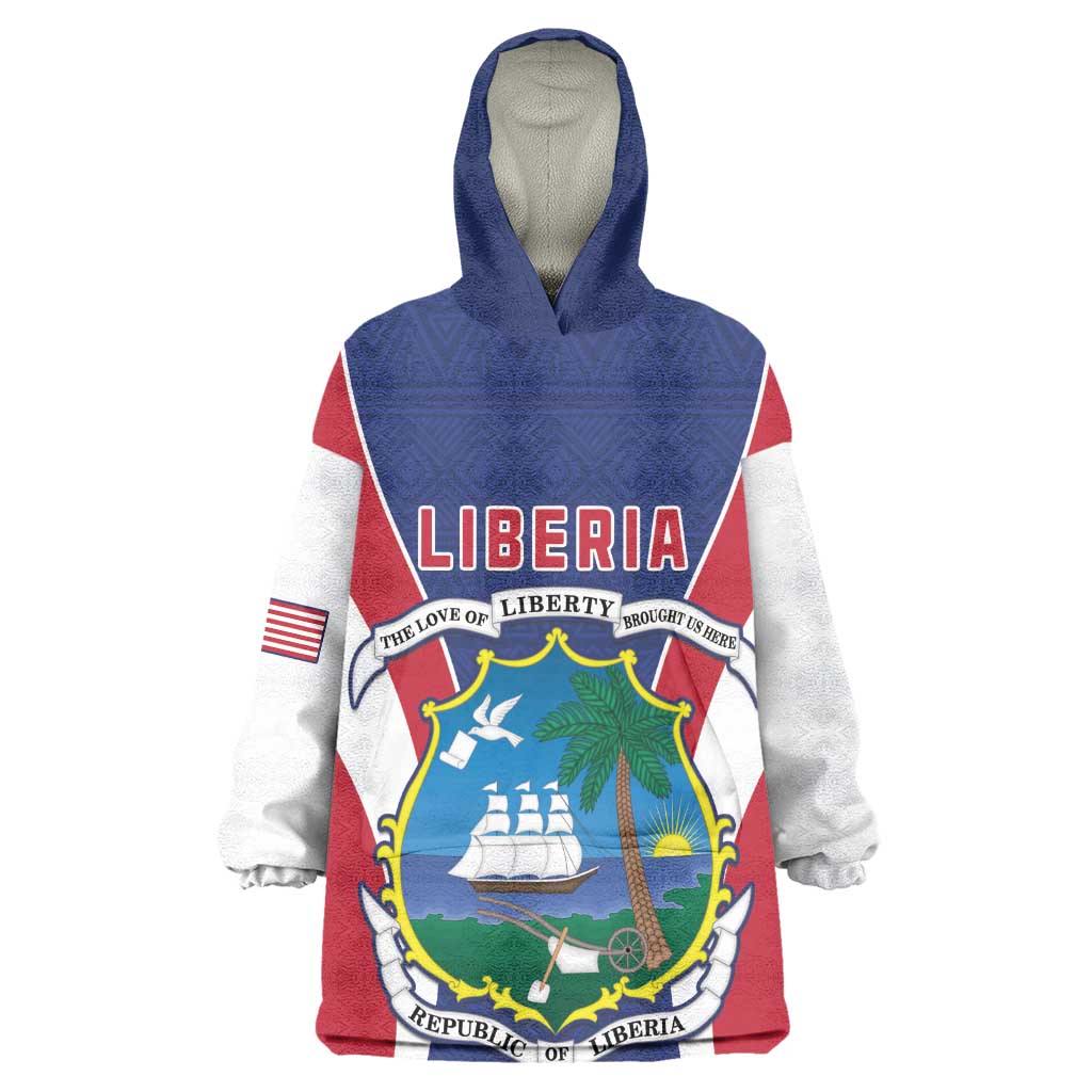 Personalised Afro Liberia Wearable Blanket Hoodie Coat Of Arms With Flag Map - African Pattern LT15
