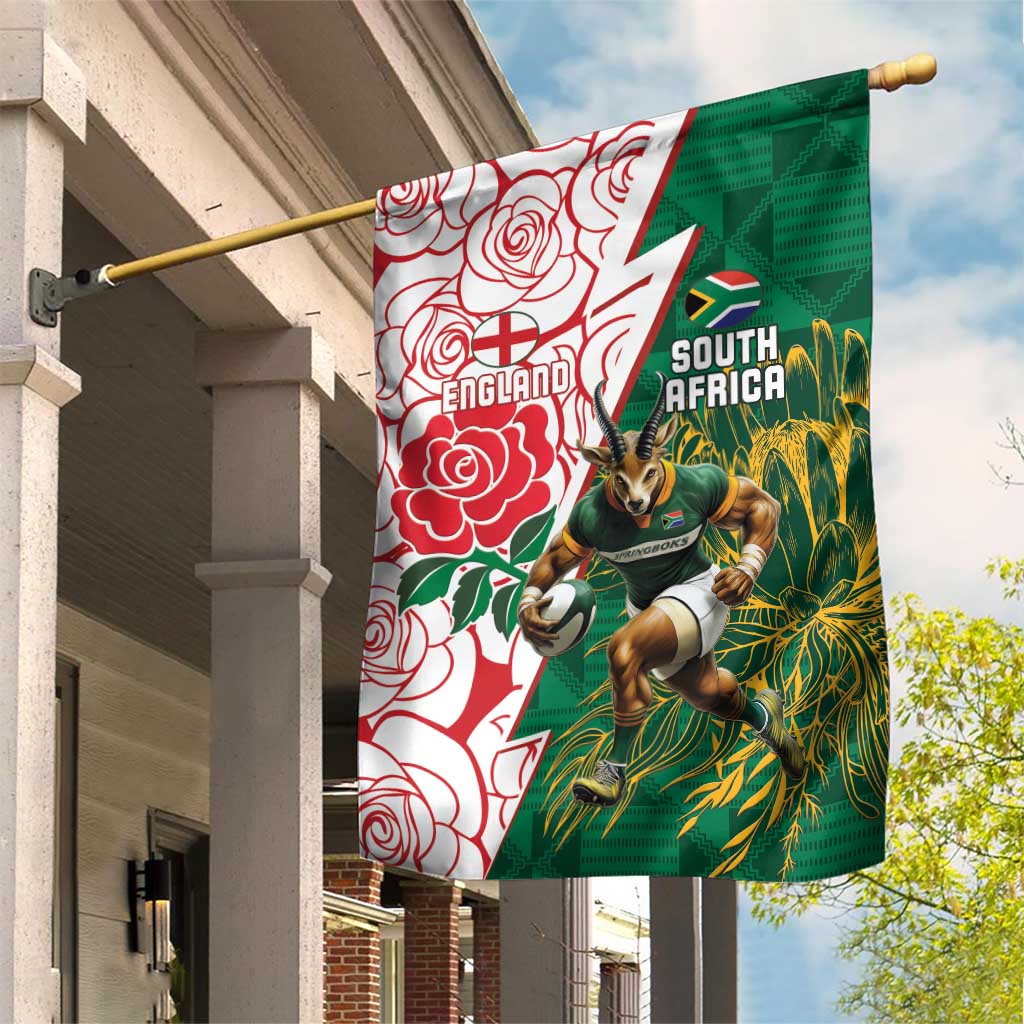 South Africa Combine England Rugby Garden Flag Springboks and Red Rose LT15