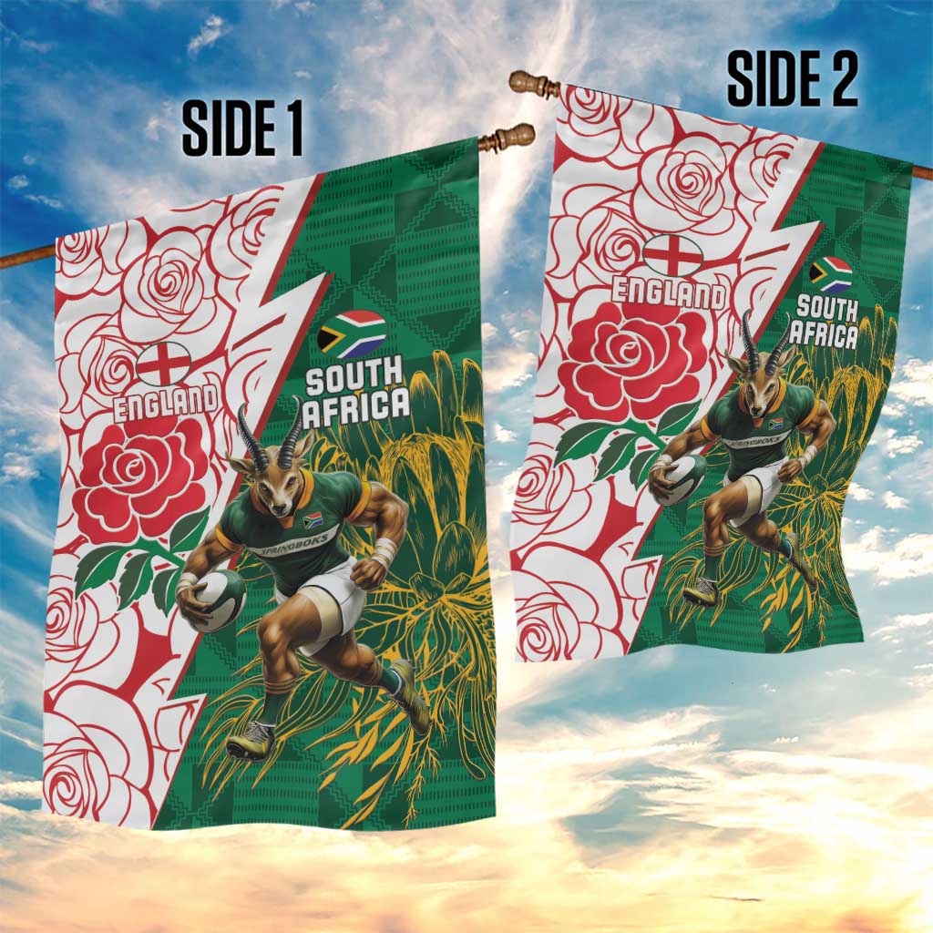 South Africa Combine England Rugby Garden Flag Springboks and Red Rose LT15