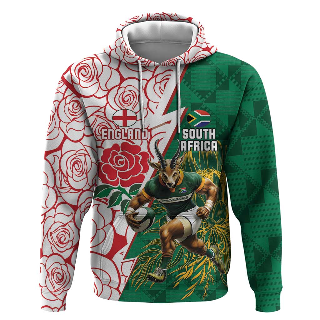 Personalized South Africa and England Rugby Hoodie Springboks Mascot With Red Rose LT15