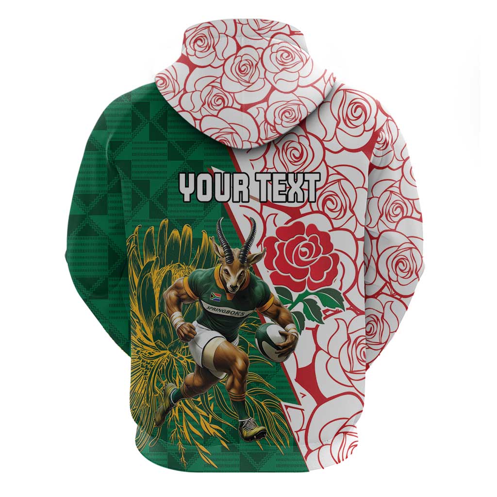 Personalized South Africa and England Rugby Hoodie Springboks Mascot With Red Rose LT15