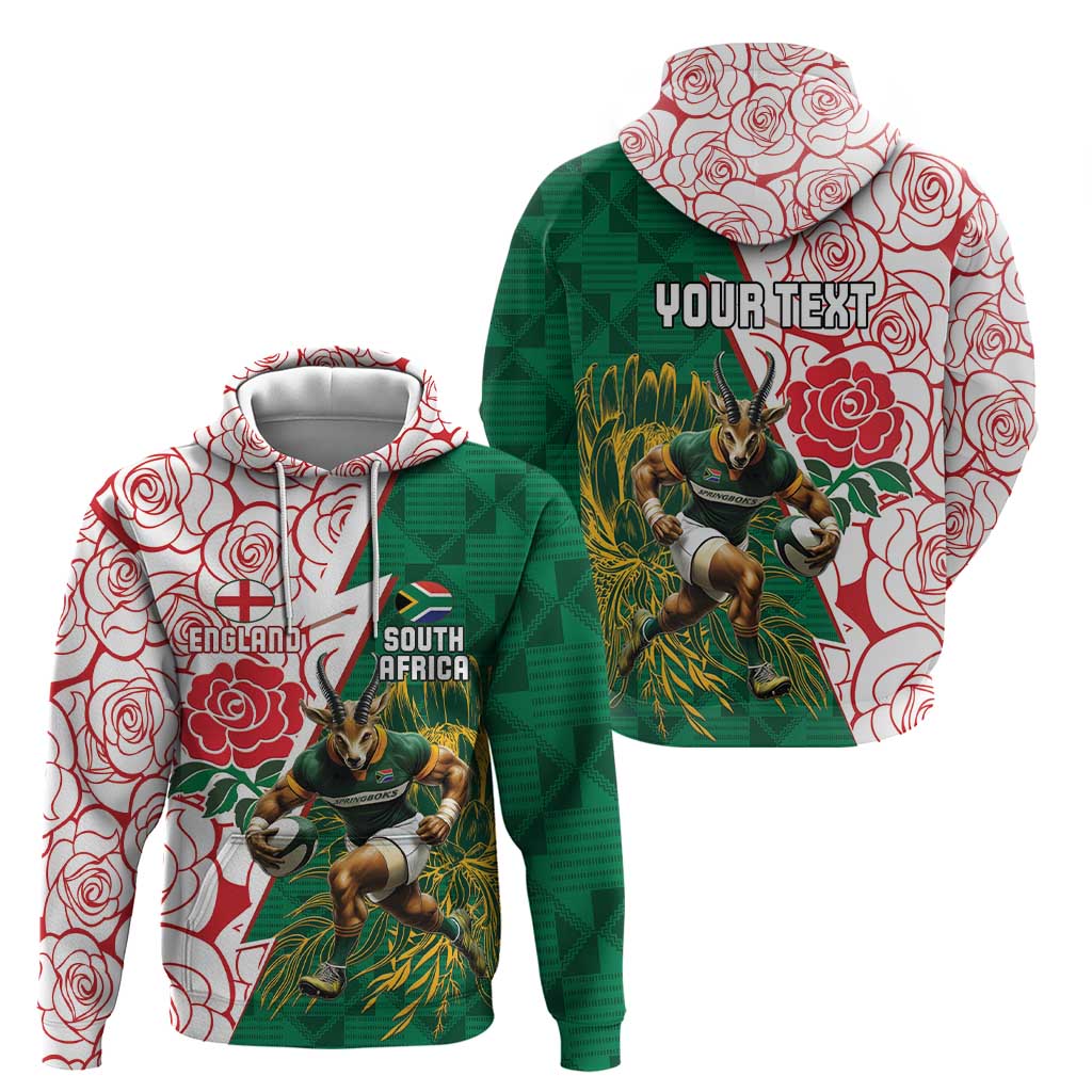 Personalized South Africa and England Rugby Hoodie Springboks Mascot With Red Rose LT15
