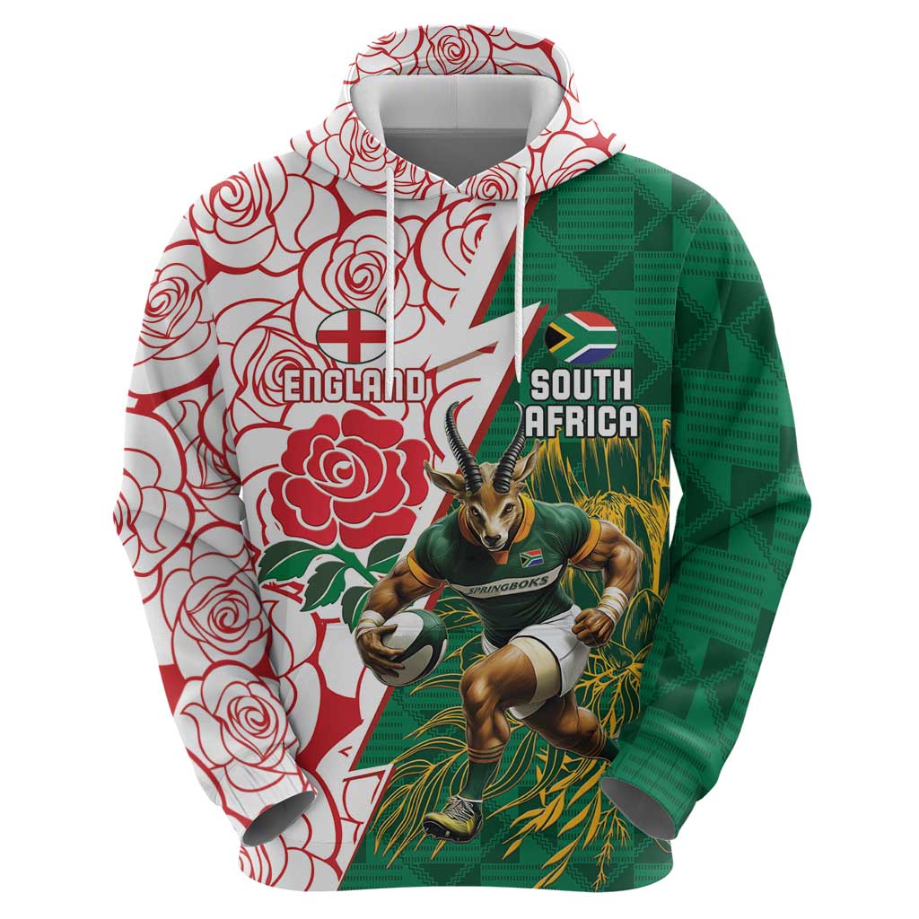 Personalized South Africa and England Rugby Hoodie Springboks Mascot With Red Rose LT15