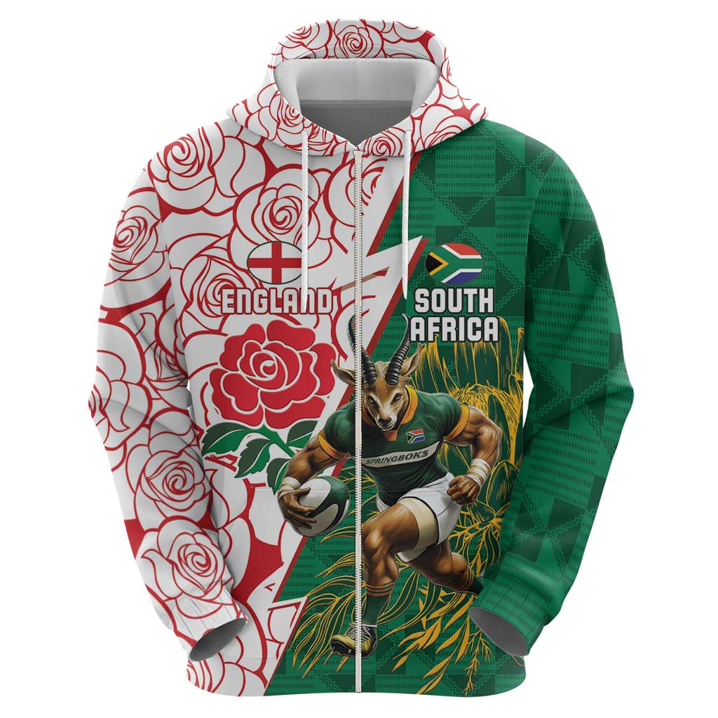 Personalized South Africa and England Rugby Hoodie Springboks Mascot With Red Rose LT15